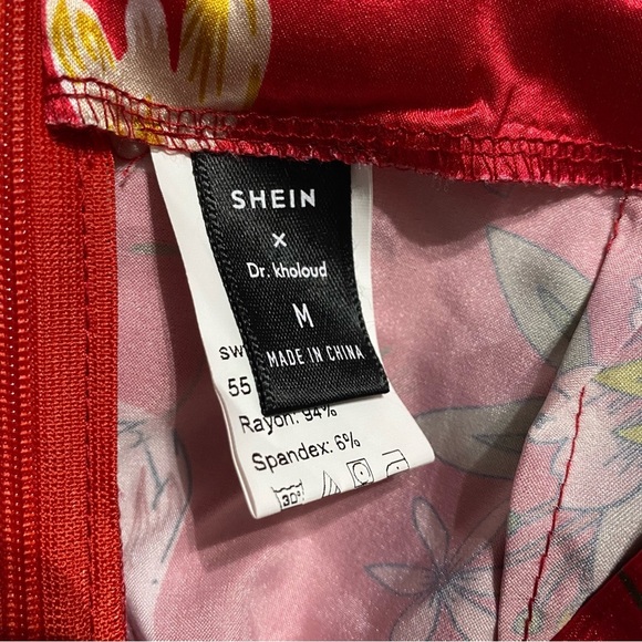 Shein X Dr Kholoud Red Satin Floral Midi Skirt - Picture 4 of 6